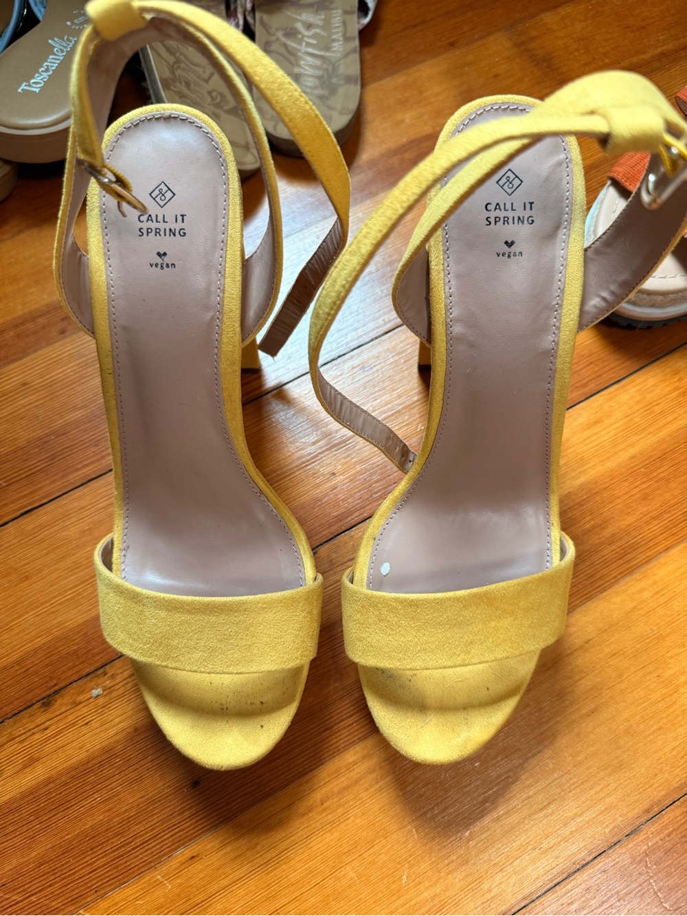 Call It Spring Yellow Suede-Look Ankle Strap Heels